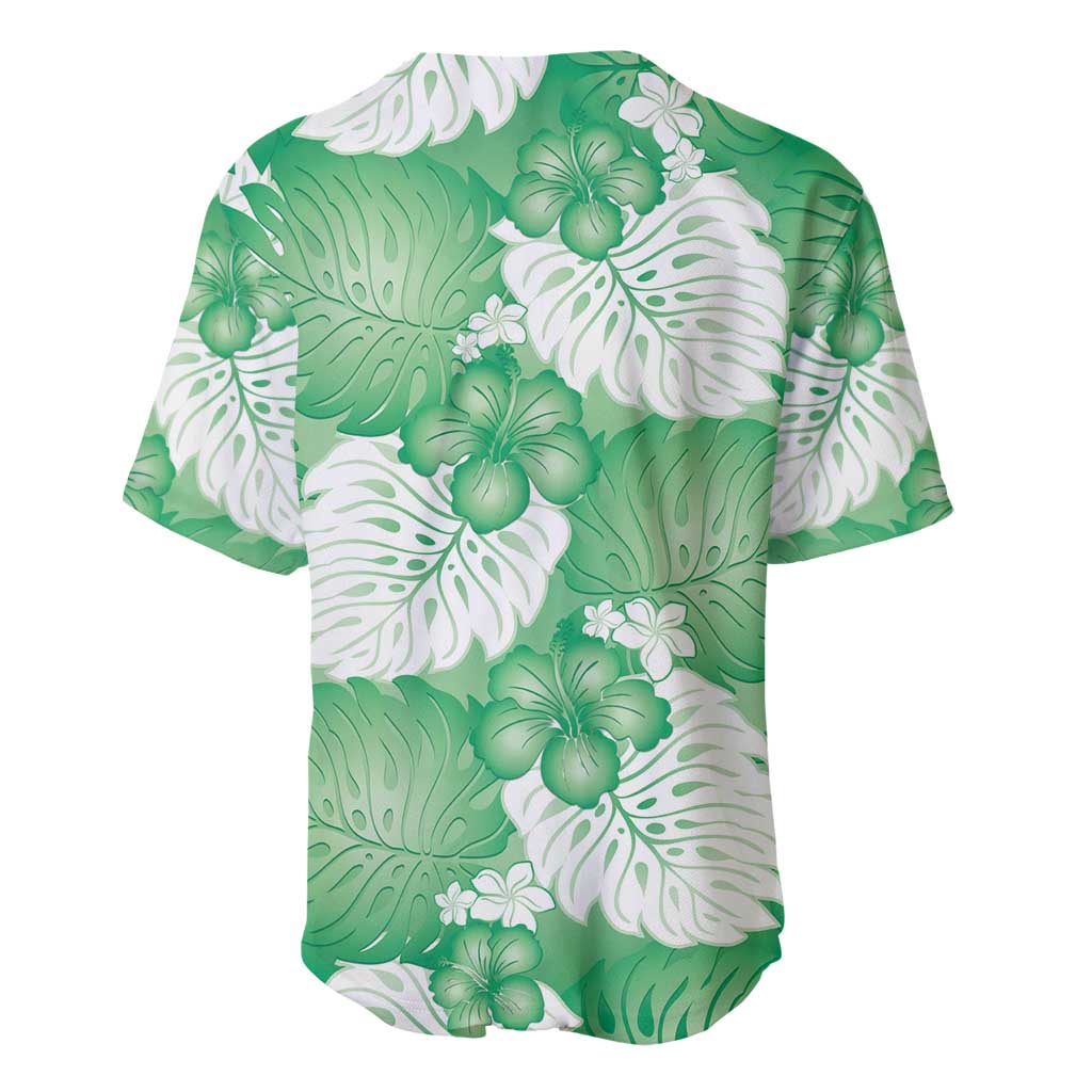 Green Aloha Hawaii Baseball Jersey Monstera Hibiscus Plumeria Seamless Vibes - Polynesian Pride