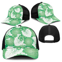 Green Aloha Hawaii Baseball Net Cap Monstera Hibiscus Plumeria Seamless Vibes - Polynesian Pride