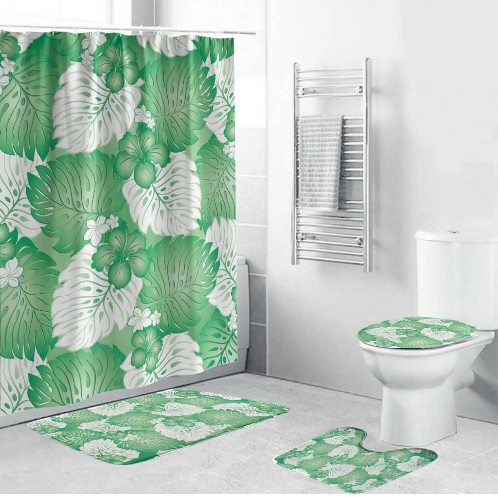 Green Aloha Hawaii Bathroom Set Monstera Hibiscus Plumeria Seamless Vibes - Polynesian Pride