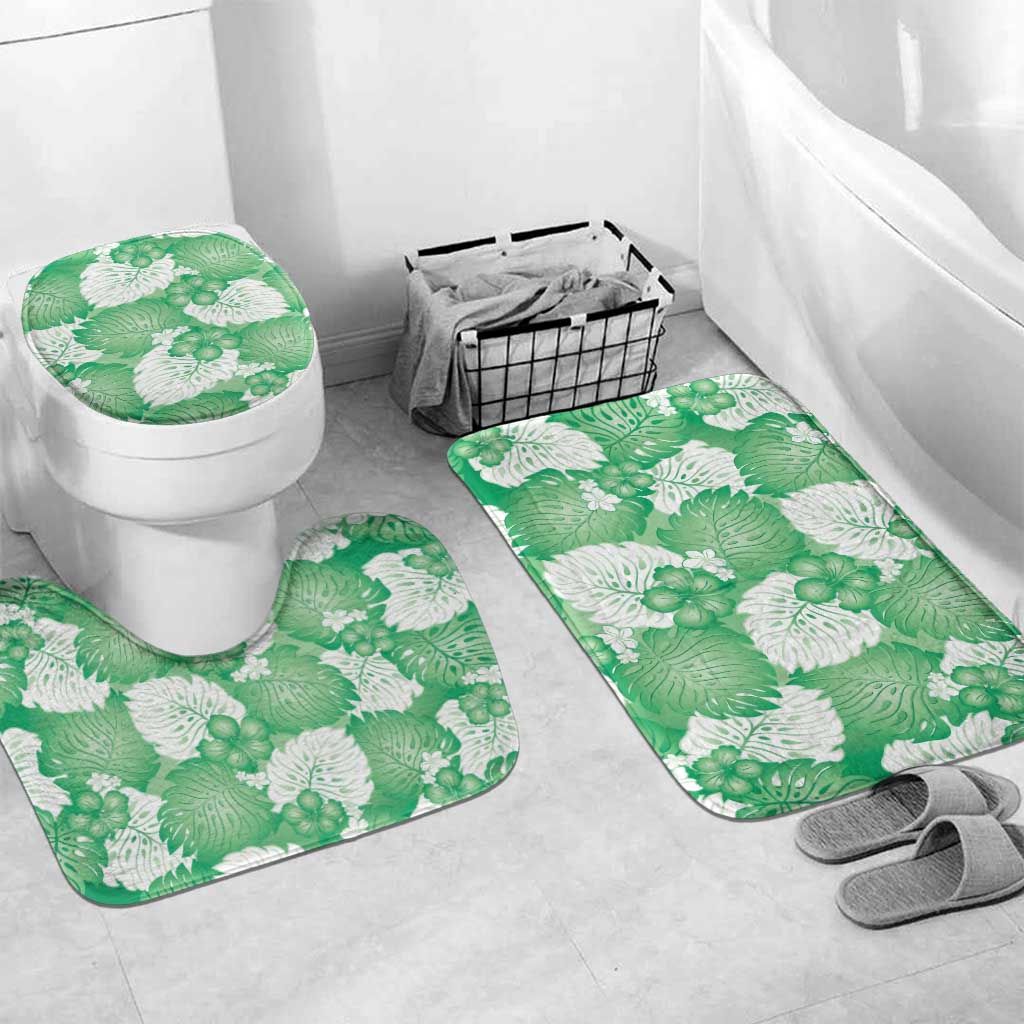 Green Aloha Hawaii Bathroom Set Monstera Hibiscus Plumeria Seamless Vibes - Polynesian Pride
