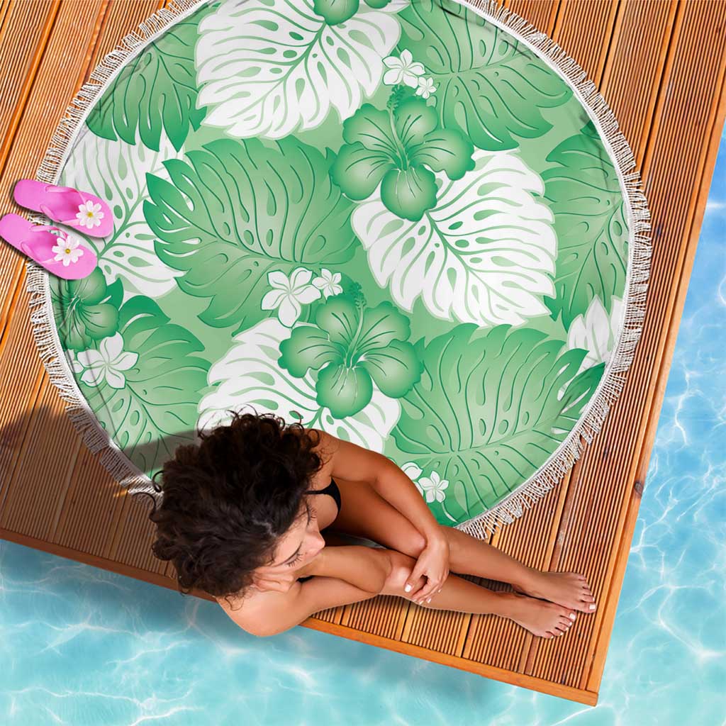 Green Aloha Hawaii Beach Blanket Monstera Hibiscus Plumeria Seamless Vibes - Polynesian Pride