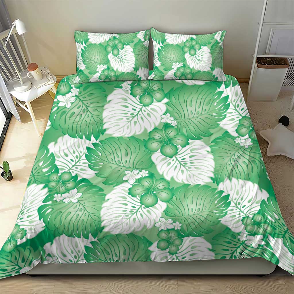 Green Aloha Hawaii Bedding Set Monstera Hibiscus Plumeria Seamless Vibes LT14 - Polynesian Pride