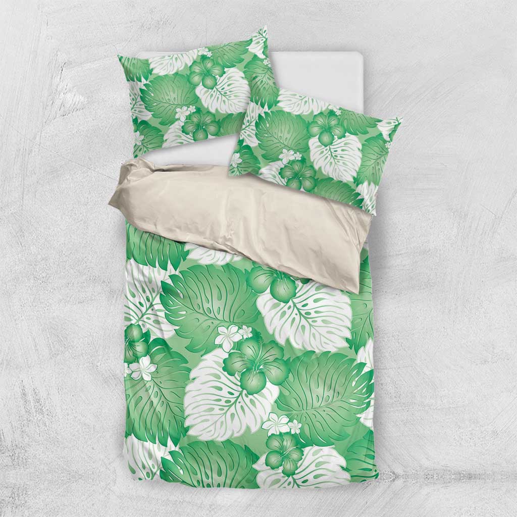 Green Aloha Hawaii Bedding Set Monstera Hibiscus Plumeria Seamless Vibes LT14 US Twin 172cm x 218cm Green - Polynesian Pride