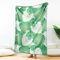Green Aloha Hawaii Blanket Monstera Hibiscus Plumeria Seamless Vibes - Polynesian Pride