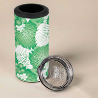 Green Aloha Hawaii 4 in 1 Can Cooler Tumbler Monstera Hibiscus Plumeria Seamless Vibes - Polynesian Pride