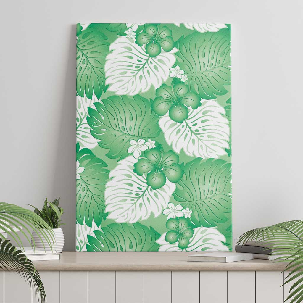 Green Aloha Hawaii Canvas Wall Art Monstera Hibiscus Plumeria Seamless Vibes - Polynesian Pride