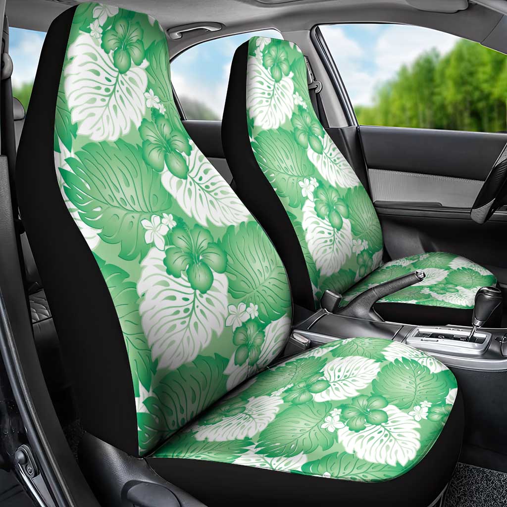 Green Aloha Hawaii Car Seat Cover Monstera Hibiscus Plumeria Seamless Vibes - Polynesian Pride