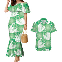 Green Aloha Hawaii Couples Matching Mermaid Dress and Hawaiian Shirt Monstera Hibiscus Plumeria Seamless Vibes - Polynesian Pride