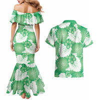 Green Aloha Hawaii Couples Matching Mermaid Dress and Hawaiian Shirt Monstera Hibiscus Plumeria Seamless Vibes - Polynesian Pride