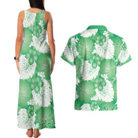 Green Aloha Hawaii Couples Matching Tank Maxi Dress and Hawaiian Shirt Monstera Hibiscus Plumeria Seamless Vibes - Polynesian Pride