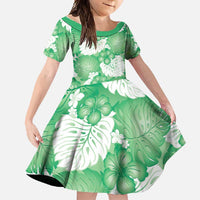 Green Aloha Hawaii Family Matching Long Sleeve Bodycon Dress and Hawaiian Shirt Monstera Hibiscus Plumeria Seamless Vibes - Polynesian Pride