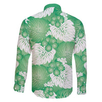Green Aloha Hawaii Family Matching Long Sleeve Bodycon Dress and Hawaiian Shirt Monstera Hibiscus Plumeria Seamless Vibes - Polynesian Pride