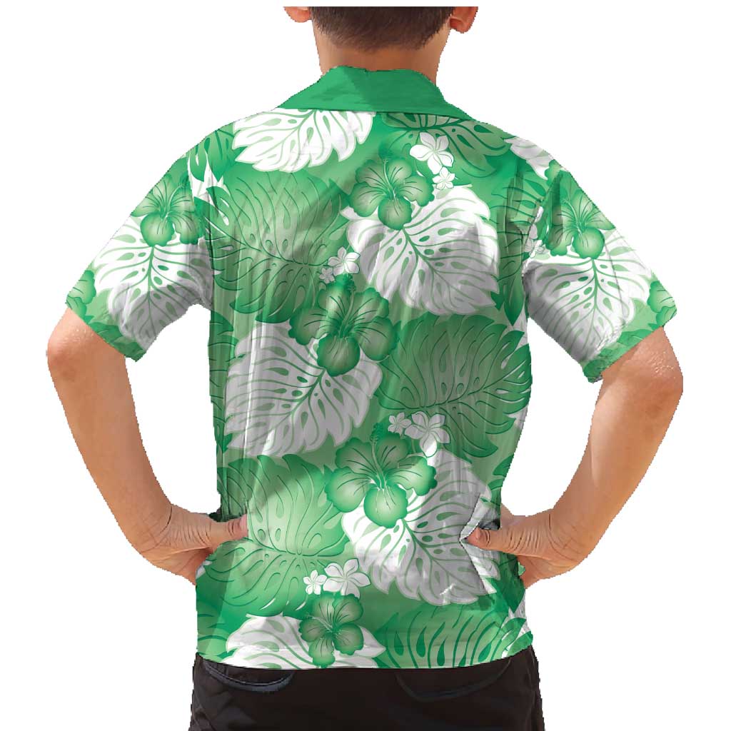Green Aloha Hawaii Family Matching Mermaid Dress and Hawaiian Shirt Monstera Hibiscus Plumeria Seamless Vibes - Polynesian Pride