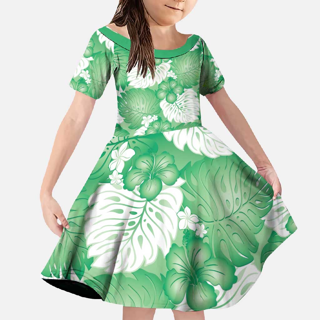 Green Aloha Hawaii Family Matching Mermaid Dress and Hawaiian Shirt Monstera Hibiscus Plumeria Seamless Vibes - Polynesian Pride