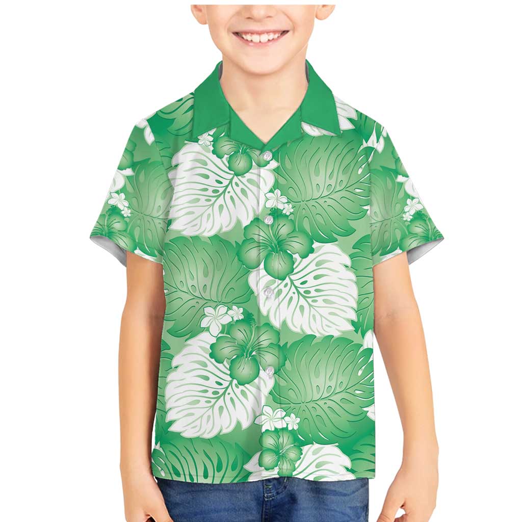 Green Aloha Hawaii Family Matching Mermaid Dress and Hawaiian Shirt Monstera Hibiscus Plumeria Seamless Vibes - Polynesian Pride