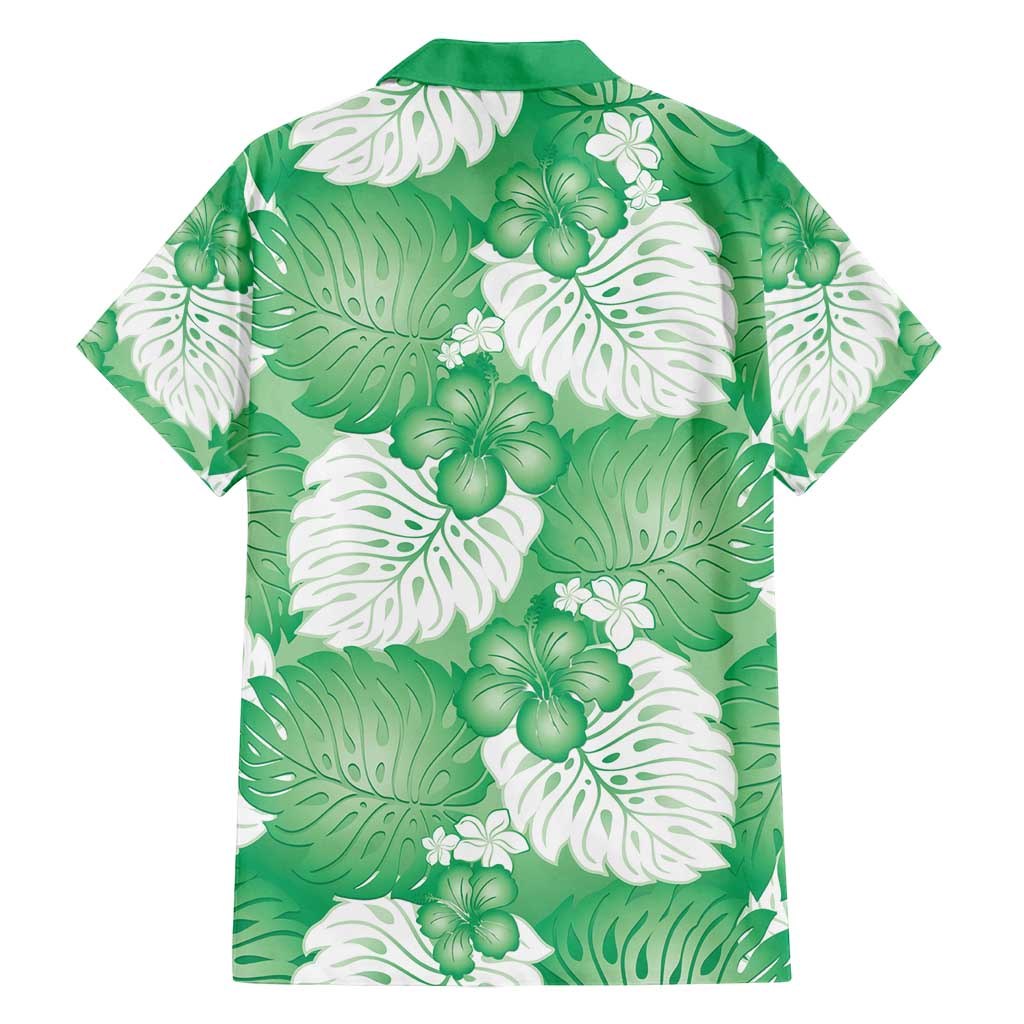 Green Aloha Hawaii Family Matching Off Shoulder Maxi Dress and Hawaiian Shirt Monstera Hibiscus Plumeria Seamless Vibes - Polynesian Pride