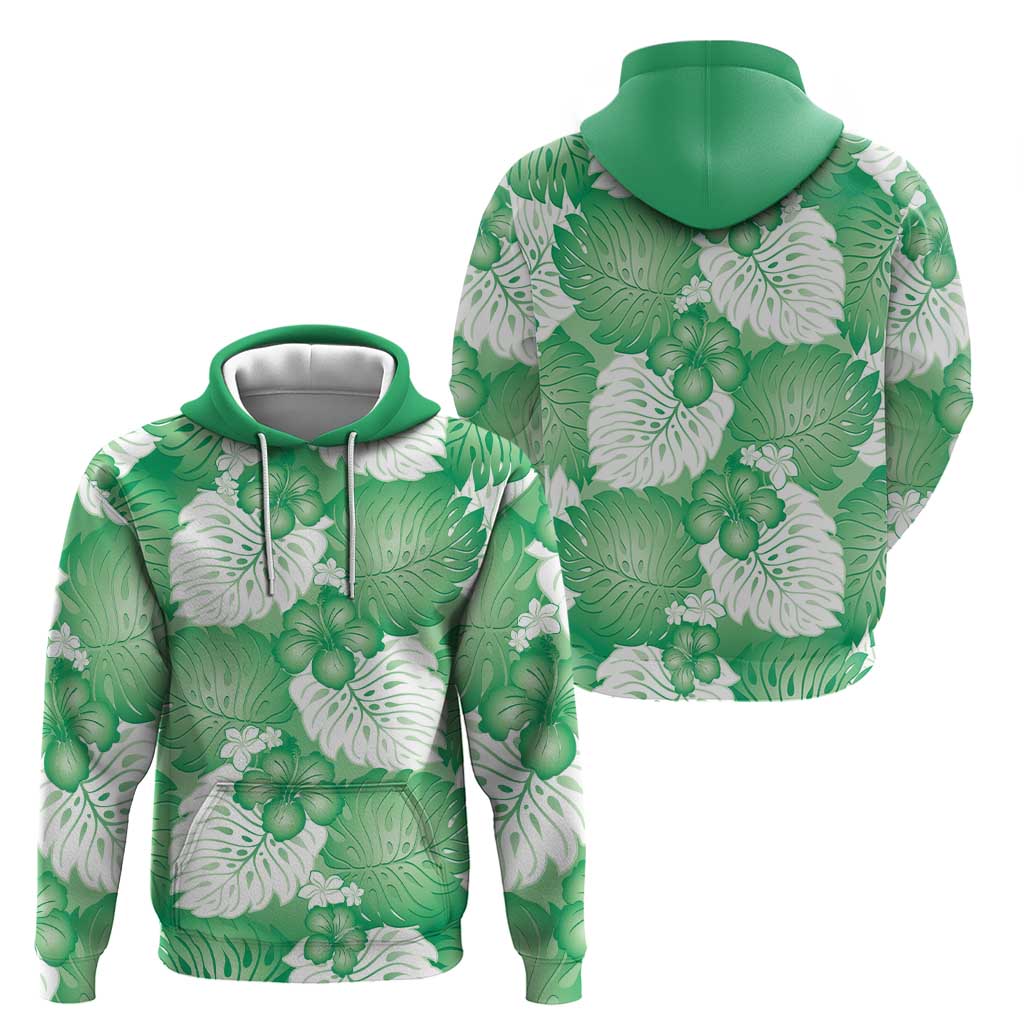 Green Aloha Hawaii Hoodie Monstera Hibiscus Plumeria Seamless Vibes - Polynesian Pride