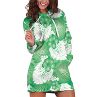 Green Aloha Hawaii Hoodie Dress Monstera Hibiscus Plumeria Seamless Vibes - Polynesian Pride
