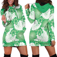 Green Aloha Hawaii Hoodie Dress Monstera Hibiscus Plumeria Seamless Vibes - Polynesian Pride