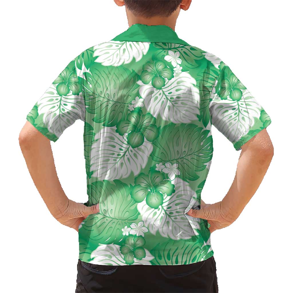 Green Aloha Hawaii Kid Hawaiian Shirt Monstera Hibiscus Plumeria Seamless Vibes - Polynesian Pride