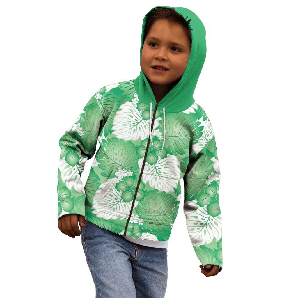 Green Aloha Hawaii Kid Hoodie Monstera Hibiscus Plumeria Seamless Vibes - Polynesian Pride