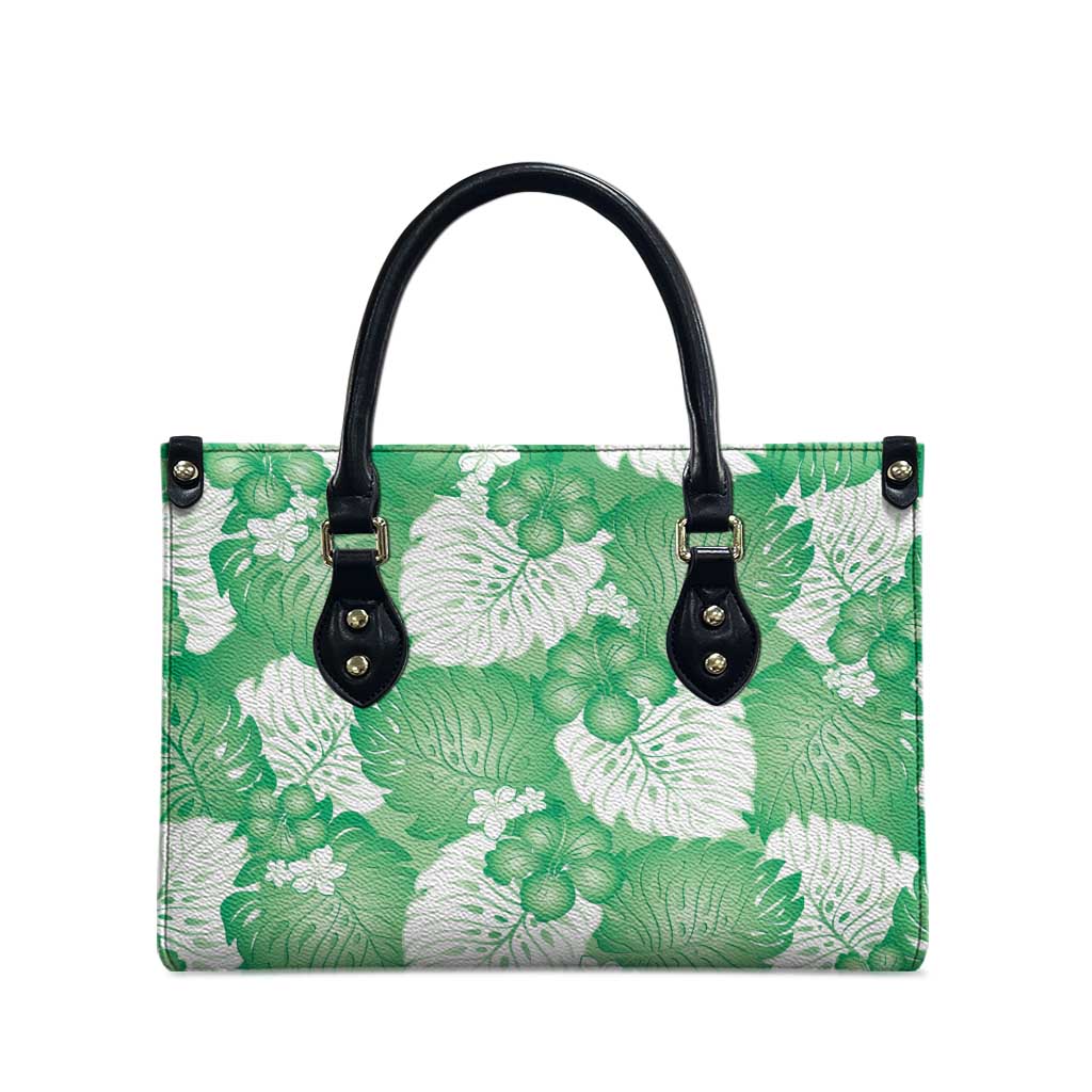 Green Aloha Hawaii Leather Bag Monstera Hibiscus Plumeria Seamless Vibes - Polynesian Pride