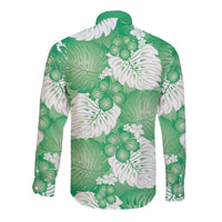 Green Aloha Hawaii Long Sleeve Button Shirt Monstera Hibiscus Plumeria Seamless Vibes - Polynesian Pride
