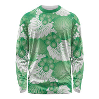 Green Aloha Hawaii Long Sleeve Shirt Monstera Hibiscus Plumeria Seamless Vibes - Polynesian Pride