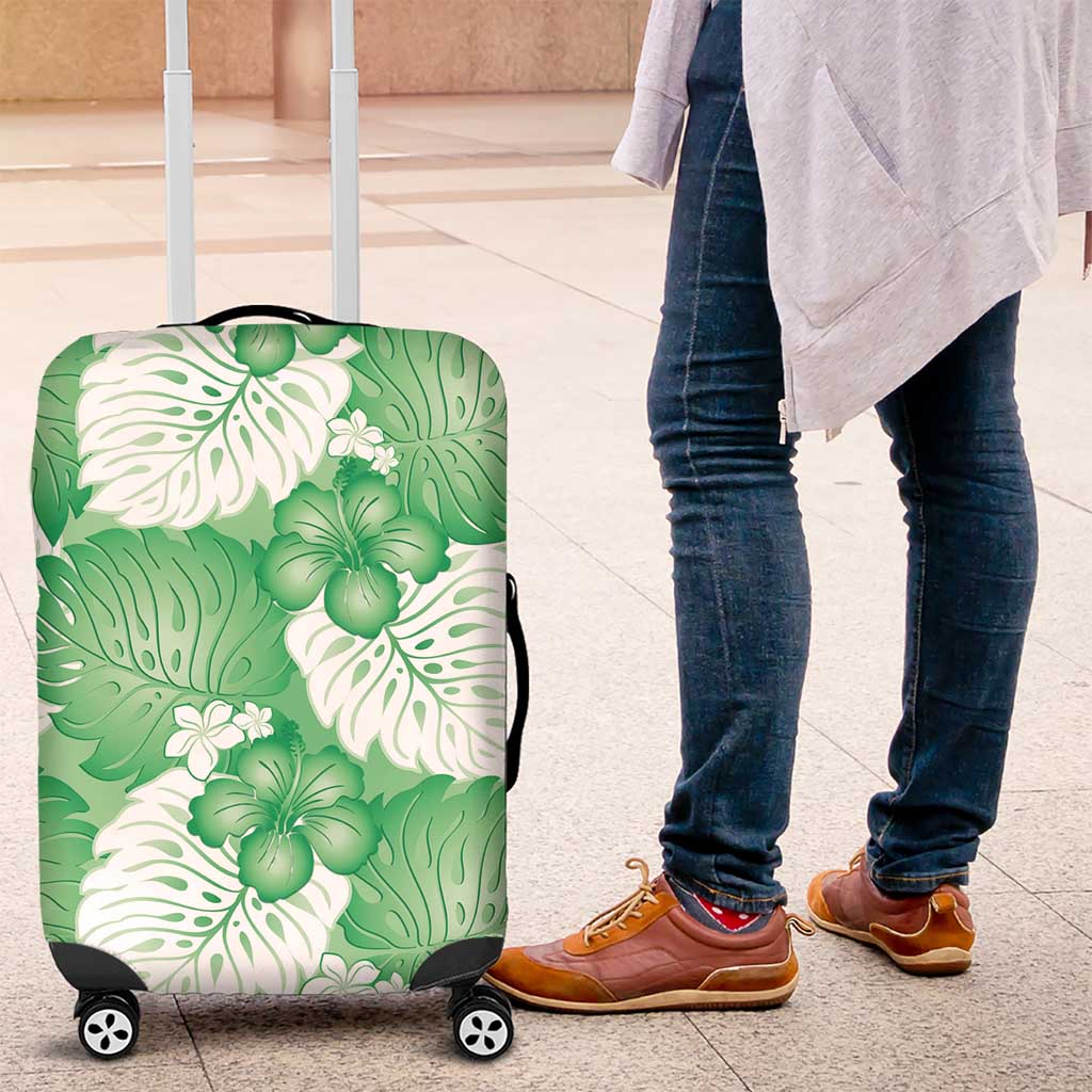 Green Aloha Hawaii Luggage Cover Monstera Hibiscus Plumeria Seamless Vibes - Polynesian Pride