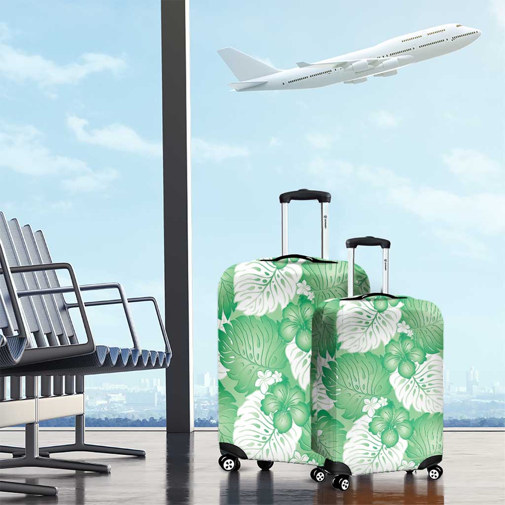 Green Aloha Hawaii Luggage Cover Monstera Hibiscus Plumeria Seamless Vibes - Polynesian Pride