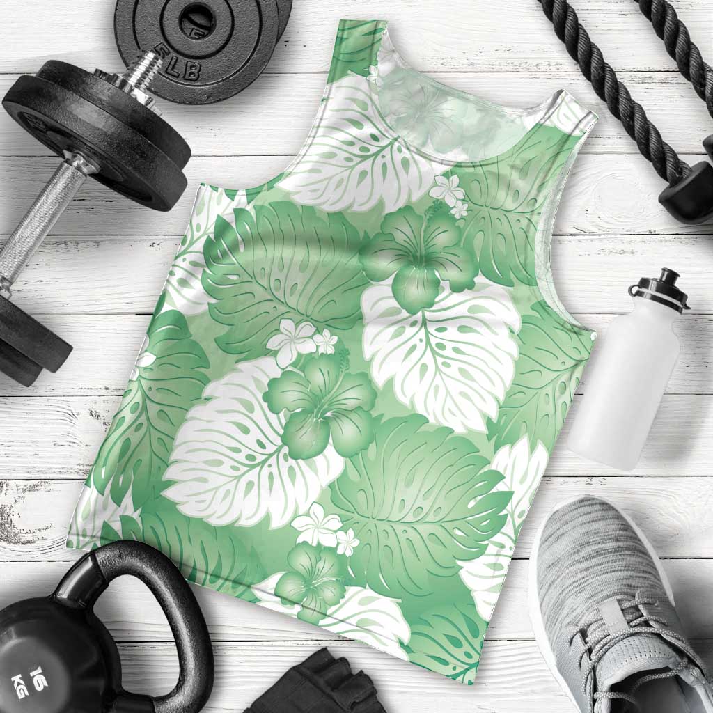 Green Aloha Hawaii Men Tank Top Monstera Hibiscus Plumeria Seamless Vibes - Polynesian Pride