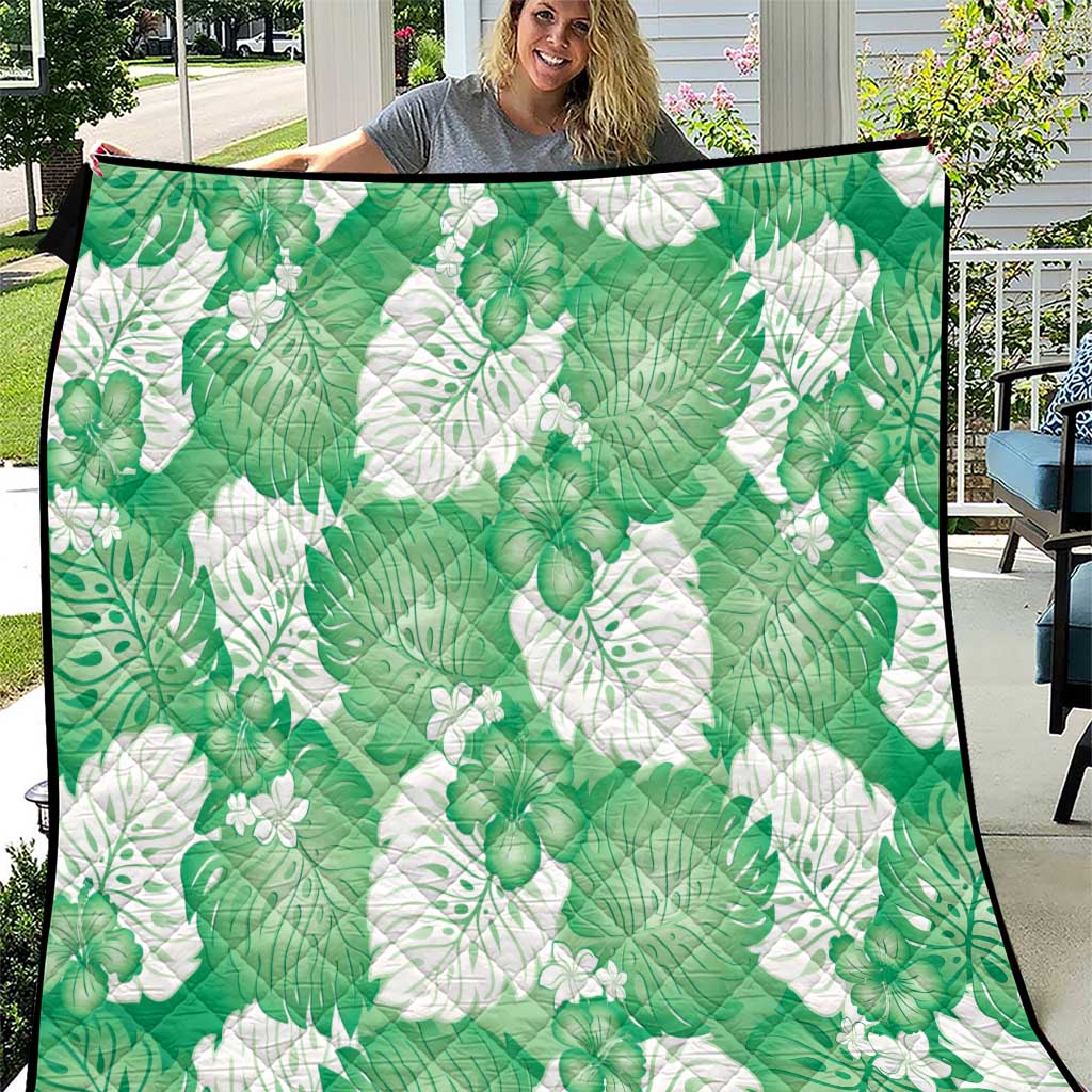 Green Aloha Hawaii Quilt Monstera Hibiscus Plumeria Seamless Vibes - Polynesian Pride
