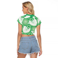 Green Aloha Hawaii Raglan Cropped T Shirt Monstera Hibiscus Plumeria Seamless Vibes - Polynesian Pride