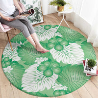 Green Aloha Hawaii Round Carpet Monstera Hibiscus Plumeria Seamless Vibes - Polynesian Pride