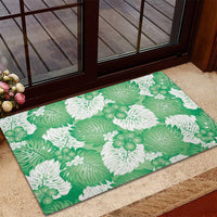 Green Aloha Hawaii Rubber Doormat Monstera Hibiscus Plumeria Seamless Vibes - Polynesian Pride