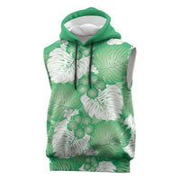 Green Aloha Hawaii Sleeveless Hoodie Monstera Hibiscus Plumeria Seamless Vibes - Polynesian Pride