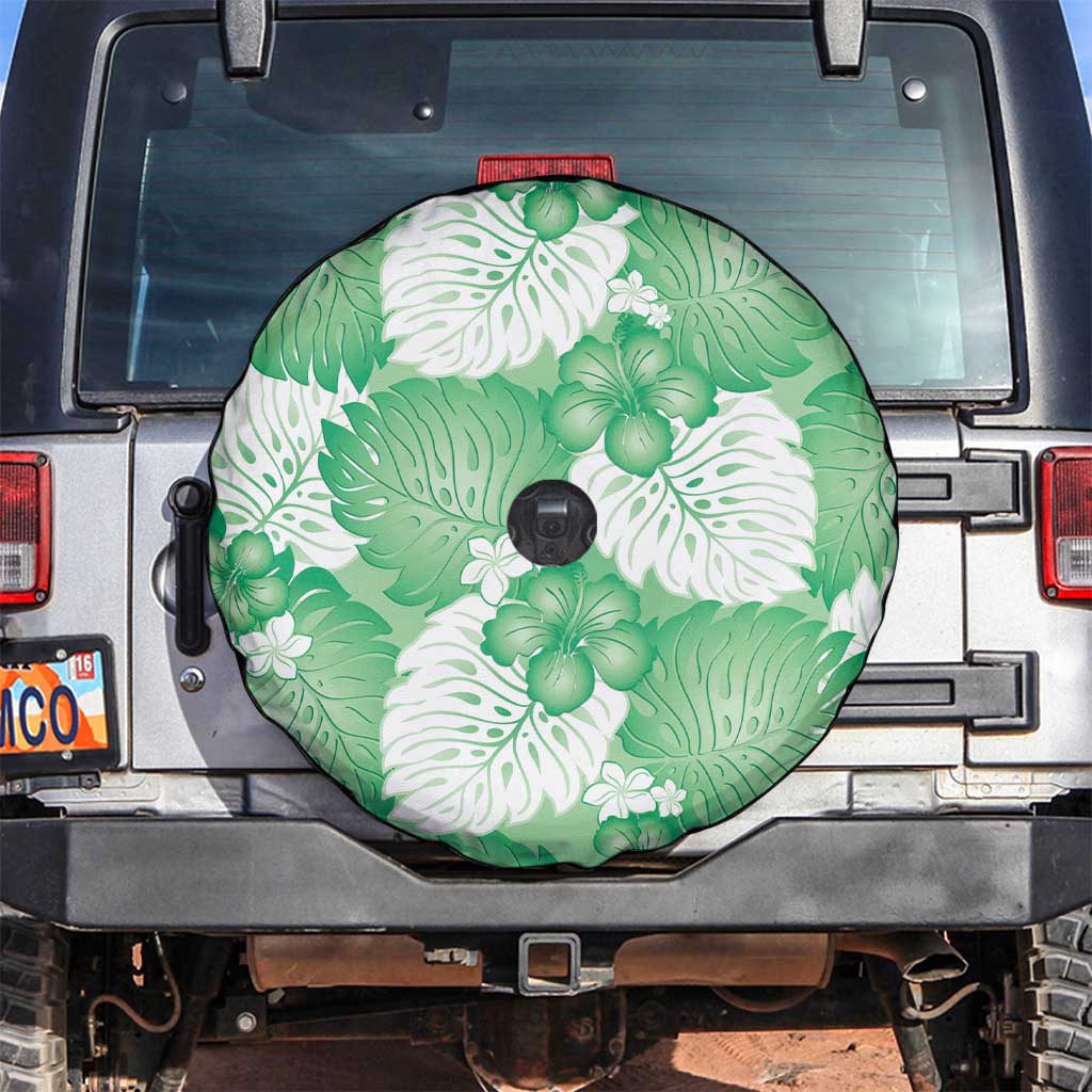 Green Aloha Hawaii Spare Tire Cover Monstera Hibiscus Plumeria Seamless Vibes - Polynesian Pride