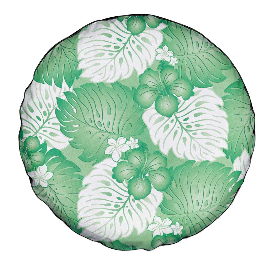 Green Aloha Hawaii Spare Tire Cover Monstera Hibiscus Plumeria Seamless Vibes - Polynesian Pride