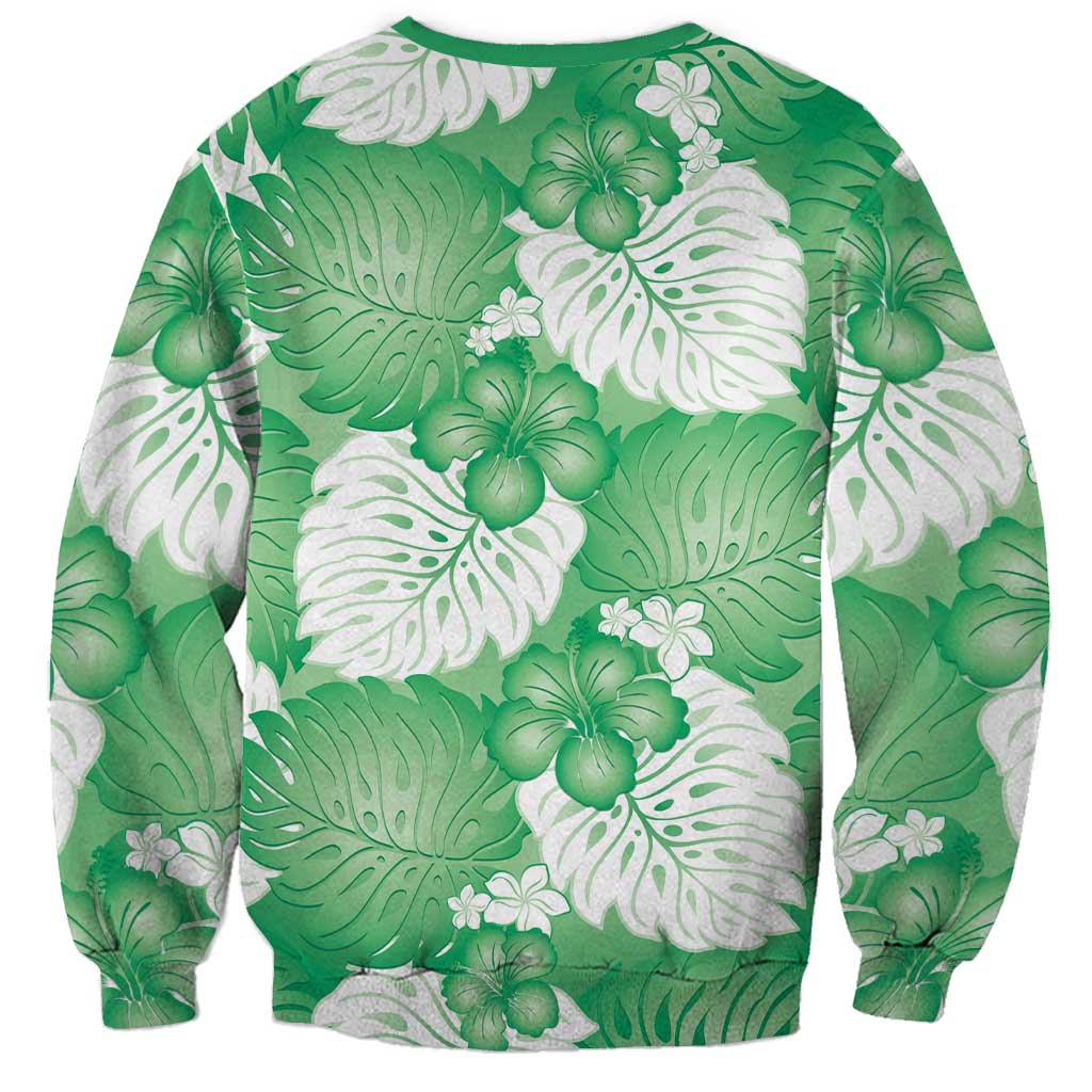 Green Aloha Hawaii Sweatshirt Monstera Hibiscus Plumeria Seamless Vibes - Polynesian Pride
