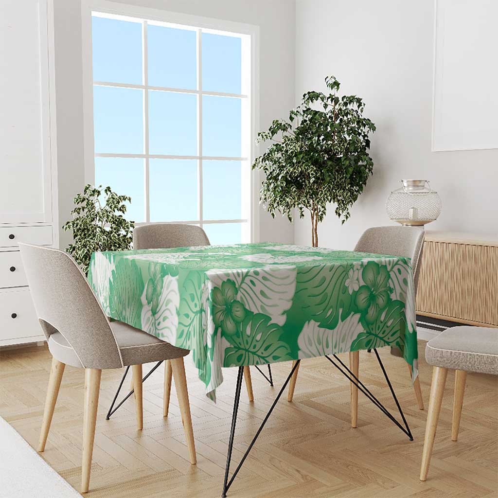 Green Aloha Hawaii Tablecloth Monstera Hibiscus Plumeria Seamless Vibes - Polynesian Pride