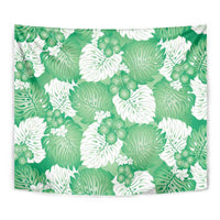 Green Aloha Hawaii Tapestry Monstera Hibiscus Plumeria Seamless Vibes - Polynesian Pride