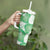 Green Aloha Hawaii Tumbler With Handle Monstera Hibiscus Plumeria Seamless Vibes - Polynesian Pride