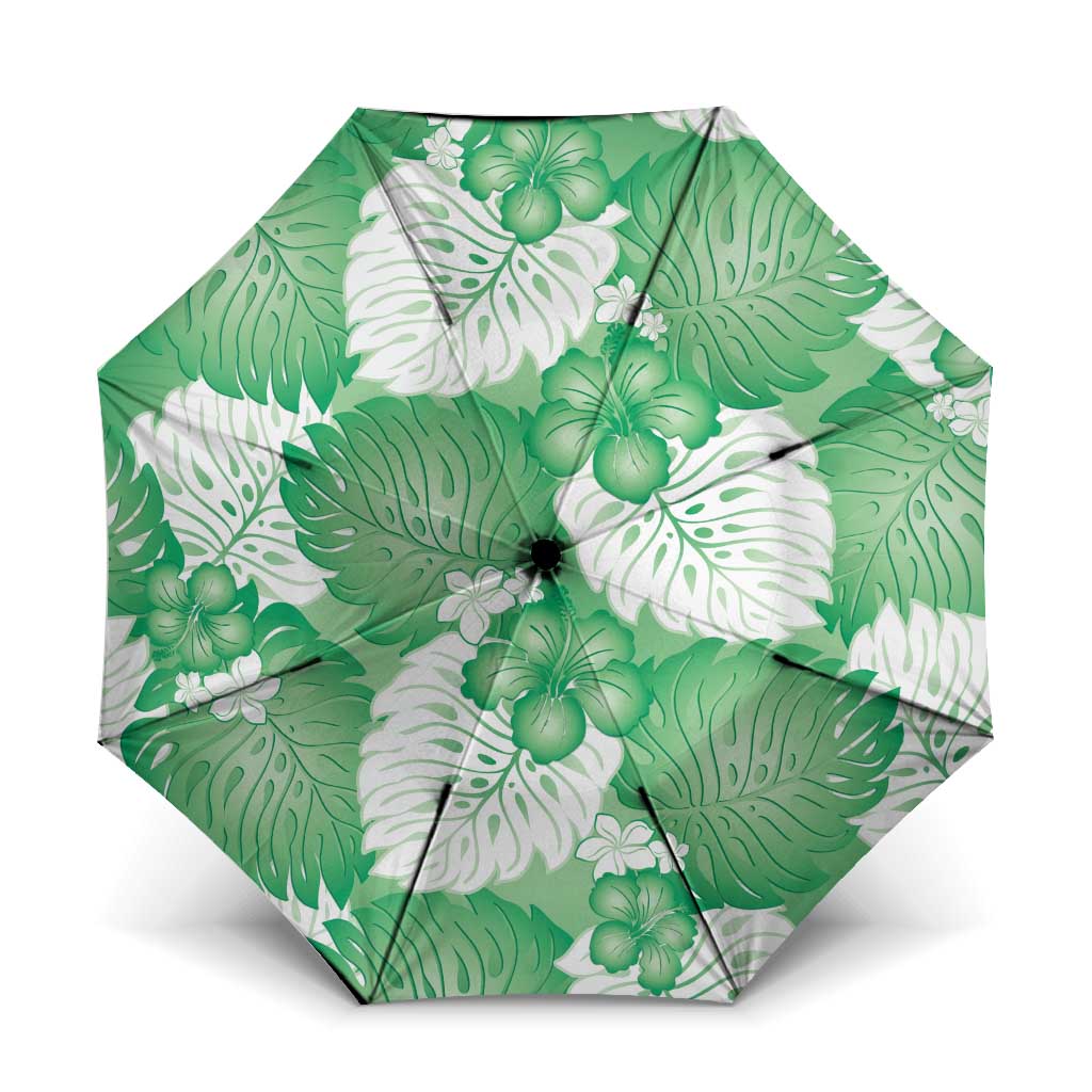 Green Aloha Hawaii Umbrella Monstera Hibiscus Plumeria Seamless Vibes - Polynesian Pride