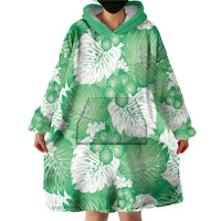 Green Aloha Hawaii Wearable Blanket Hoodie Monstera Hibiscus Plumeria Seamless Vibes - Polynesian Pride