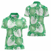Green Aloha Hawaii Women Polo Shirt Monstera Hibiscus Plumeria Seamless Vibes - Polynesian Pride
