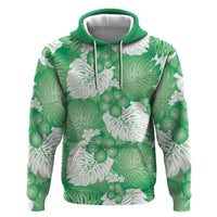 Green Aloha Hawaii Zip Hoodie Monstera Hibiscus Plumeria Seamless Vibes - Polynesian Pride