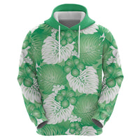 Green Aloha Hawaii Zip Hoodie Monstera Hibiscus Plumeria Seamless Vibes - Polynesian Pride