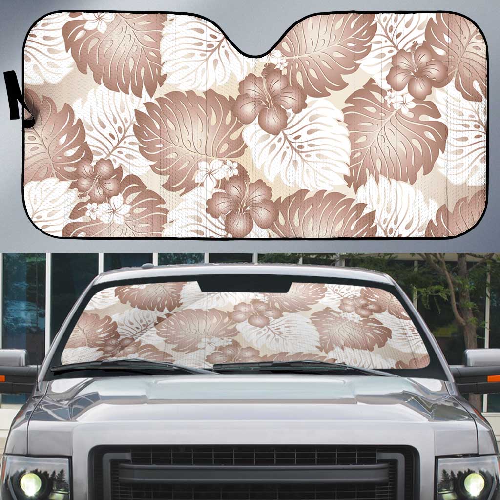 Mocha Mousse Aloha Hawaii Auto Sun Shade Monstera Hibiscus Plumeria Seamless Vibes - Polynesian Pride
