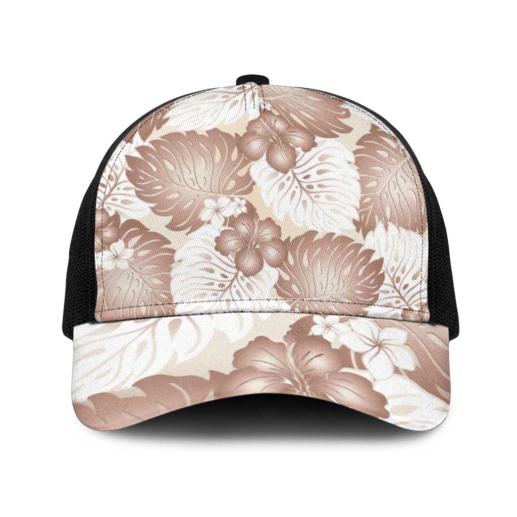 Mocha Mousse Aloha Hawaii Baseball Net Cap Monstera Hibiscus Plumeria Seamless Vibes - Polynesian Pride