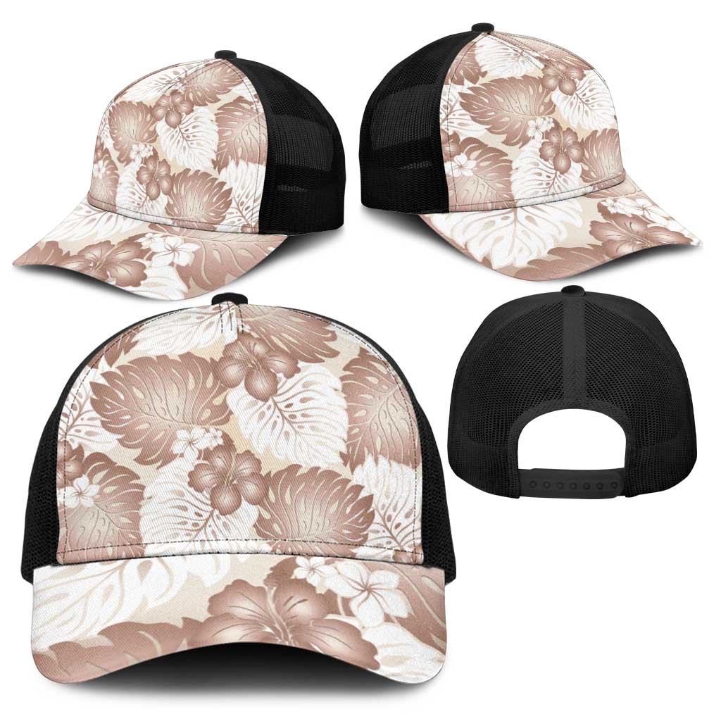 Mocha Mousse Aloha Hawaii Baseball Net Cap Monstera Hibiscus Plumeria Seamless Vibes - Polynesian Pride